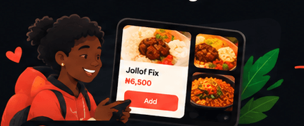 Illustrated customer choosing food from the restaurant menu